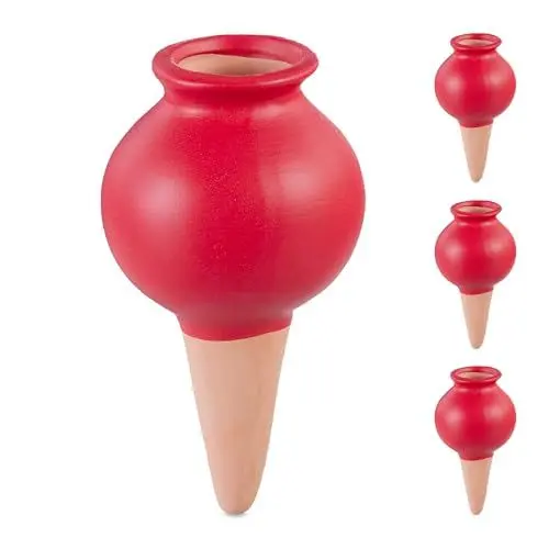 Produktbild: Relaxdays Tonspitzen Bewässerung, 4er Set, Wasserspender für Zimmerpflanzen & Balkonkästen, Gießkegel, Terracotta/rot
