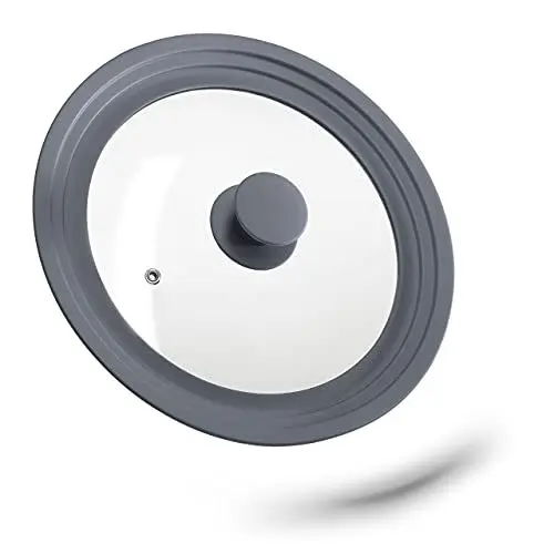 Produktbild: Relaxdays Topfdeckel universal, Glasdeckel mit abgestuftem Silikonrand, Töpfe & Pfannen 22-26 cm, HxD 5x27,5 cm, grau