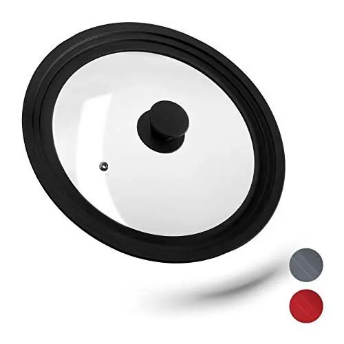 Produktbild: Relaxdays Topfdeckel universal, Glasdeckel mit abgestuftem Silikonrand, Töpfe & Pfannen 26-30 cm, HxD 5x31,5 cm, schwarz