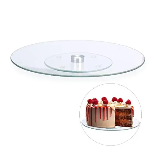 Produktbild: Relaxdays Tortenplatte, 360º drehbar, ∅ 30 cm, zum Servieren & Dekorieren, Kuchen, runder Drehteller, Glas, transparent, 1 Stück