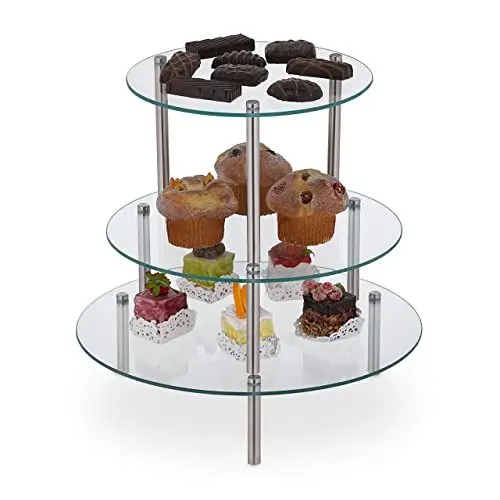 Produktbild: Relaxdays Tortenständer, stapelbar, 3 Größen, für kleine Kuchen, Desserts & Cupcakes, runde Kuchenständer, transparent