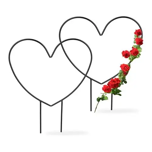 Produktbild: Relaxdays Trellis Heart in a Set of 2 Rankhilfe Herz, 2er Set, Metall, Kletterhilfe für Topf-& Zimmerpflanzen, H x B x T: 32 x 25 x 0,5 cm, schwarz, Stahl