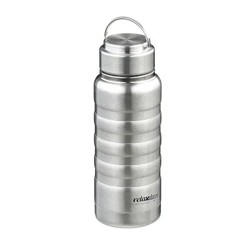 Produktbild: Relaxdays Trinkflasche Edelstahl, 400 ml, auslaufsicher, Kalt-& Heißgetränke, Vakuum Isolierflasche, Outdoor, Silber, 100%, 20 x 7,5 cm