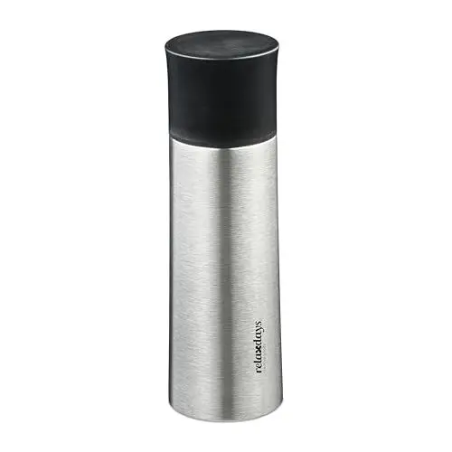Produktbild: Relaxdays Trinkflasche Edelstahl, 400 ml, auslaufsicher, Kalt-& Heißgetränke, Vakuum Isolierflasche mit Becher, Silber