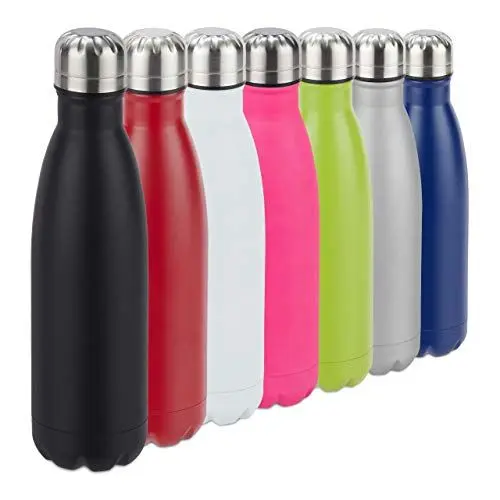 Produktbild: Relaxdays Trinkflasche Edelstahl, auslaufsicher, Kalt- & Heißgetränke, Vakuum Isolierflasche 500 ml, Outdoor, schwarz