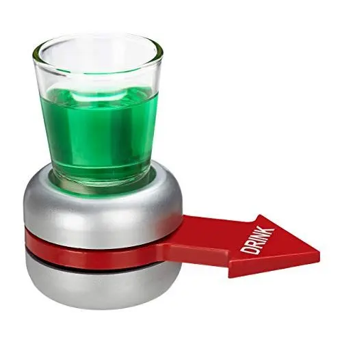 Produktbild: Relaxdays Trinkspiel Spin The Shot, Flaschendrehen, roter Pfeil, 2 cl Shotglas, lustiges Partyspiel, Shot Spinner, grau