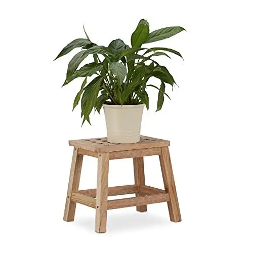 Produktbild: Relaxdays Tritthocker Holz, Fußbank aus Naturholz, niedriger Blumenhocker für Töpfe, HBT: 25,5 x 29,5 x 22 cm, natur