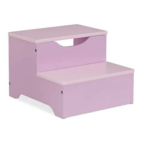 Produktbild: Relaxdays Tritthocker Kinder, Trittschemel mit 2 Stufen, 25 cm hoch, Bad, MDF, Kindertritt für Waschbecken, lila/rosa