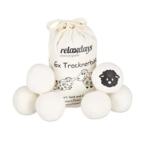 Produktbild: Relaxdays Trocknerbälle XXL, 6 Trocknerkugeln, Filzbälle für Trockner, aus Schafswolle, umweltschonend, Ø 7 cm, weiß