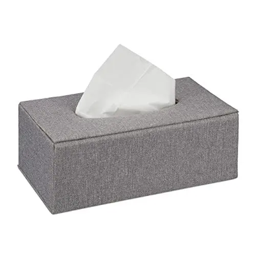 Produktbild: Relaxdays Tücherbox Leinenoptik, Aufbewahrung Taschentücher, nachfüllbar, HBT: 10x25x13,5 cm, Kosmetiktücher Box, grau