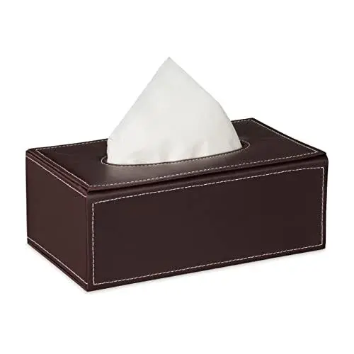 Produktbild: Relaxdays Tücherbox fürs Bad, modernes Design, nachfüllbar, HBT: 10x25x13,5 cm, Kosmetiktücherbox, Kunstleder, braun