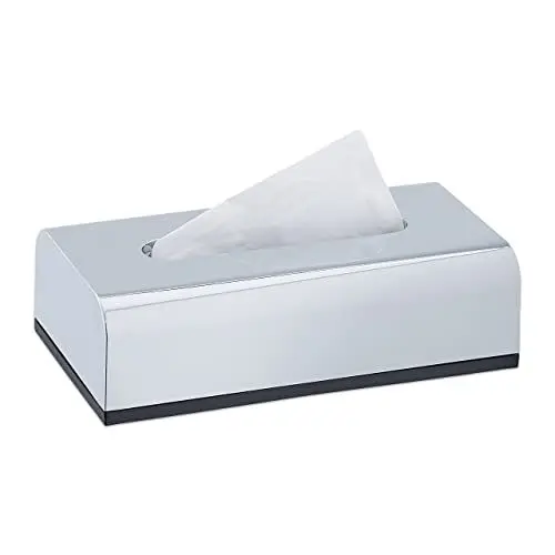 Produktbild: Relaxdays Tücherbox, modernes Design, Kunststoff, HxBxT: 7 x 24,5 x 13,5 cm, Kosmetiktücher Box, eckige Tuchbox, Silber