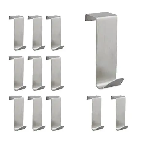 Produktbild: Relaxdays Türhaken Edelstahl, 12er Set, zum Einhängen, Haken für 2 cm Türfalz, Kleiderhaken für Tür & Schrank, Silber