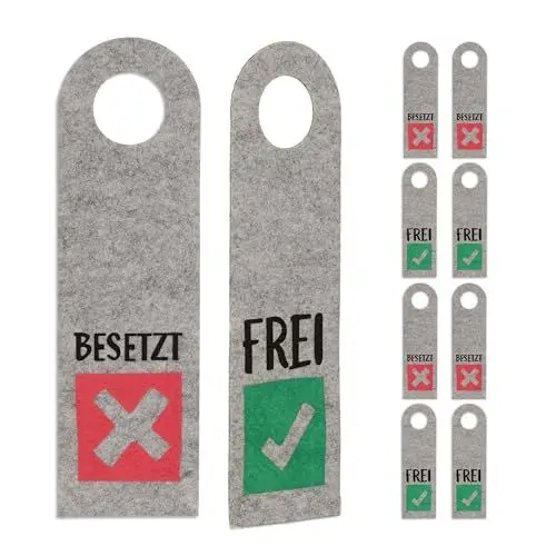 Produktbild: Relaxdays Türschild Besetzt Frei, 10er Set, WC Schild zum Aufhängen, beidseitig, Bad & Büro, Filz Türhänger, grau
