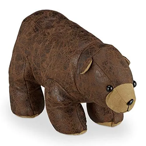 Produktbild: Relaxdays Türstopper Bär, Stoff, Kunstleder, für Boden, innen, schwer, Deko Türsack Tier, HxBxT 17 x 16 x 32 cm, braun