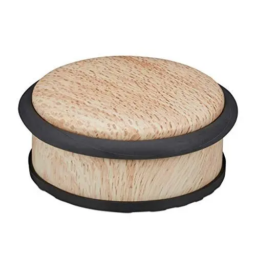 Produktbild: Relaxdays Türstopper Boden, für schwere Türen, Edelstahl, Gummi, flach, Holzoptik Bodenpuffer, H x D: 5 x 10,5 cm, natur