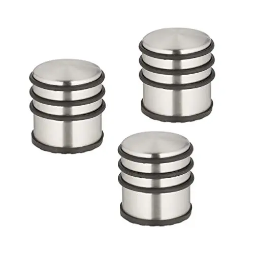 Produktbild: Relaxdays Türstopper Edelstahl, 3er Set, HxD: 7,5 x 7 cm, hoch & schwer, rutschfest, Türzuschlagbremse, silber/schwarz