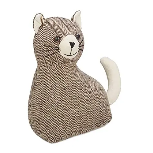 Produktbild: Relaxdays Türstopper Katze, Schwerer Türpuffer aus Stoff, Sandfüllung, Türdämpfer Boden, HxBxT: 25,5 x 22 x 10 cm, braun