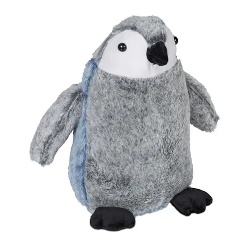 Produktbild: Relaxdays Türstopper Pinguin, Stoff mit Sandfüllung, Türpuffer Boden, Deko Türsack Kinder, HxBxT: 25x24x17 cm, grau/blau