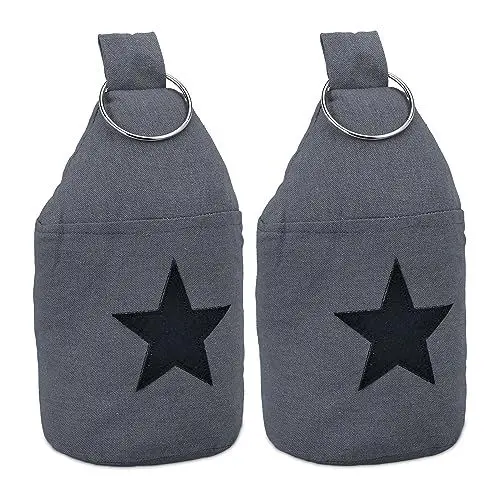 Produktbild: Relaxdays Türstopper Stern, 2er Set, HD: 22,5x11 cm, hoch, Stofftürstopper mit Griff, freistehend, dunkelgrau/schwarz, Baumwolle, Sand, Eisen