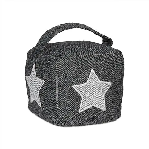 Produktbild: Relaxdays Türstopper Stern, Stoff mit Sandfüllung, Türpuffer für Boden, Deko Türsack, HxBxT: 18 x 15 x 15 cm, grau/weiß