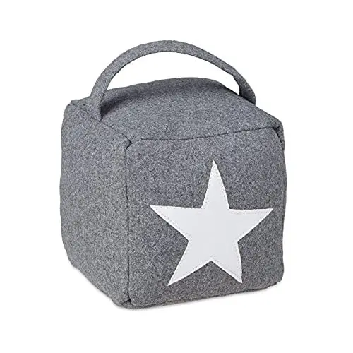 Produktbild: Relaxdays Türstopper Stern, Türpuffer Stoff, Türsack Boden, hoch, mit Griff, dekorativ, HxBxT: 20 x 15 x 15 cm, grau, Dunkelgrau