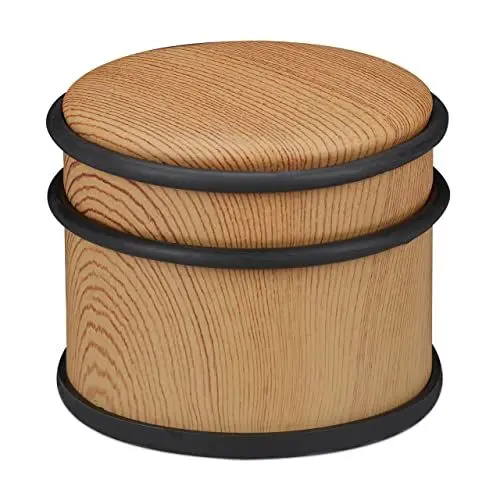 Produktbild: Relaxdays Türstopper, für schwere Türen & Fenster, Edelstahl & Gummi, Holzoptik, hoher Bodenpuffer, ∅ 9,5 cm, braun, 1 Stück