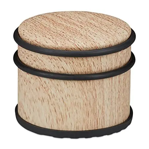Produktbild: Relaxdays Türstopper, für schwere Türen & Fenster, Edelstahl & Gummi, Holzoptik, hoher Bodenpuffer, ∅ 9,5 cm, hellbraun, 1 Stück