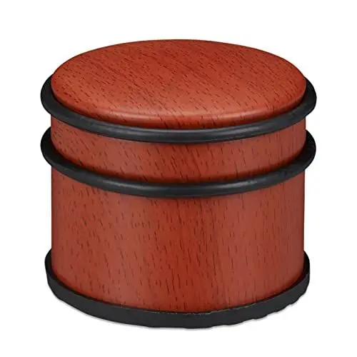 Produktbild: Relaxdays Türstopper, für schwere Türen & Fenster, Edelstahl & Gummi, Holzoptik, hoher Bodenpuffer, ∅ 9,5 cm, rotbraun, 1 Stück