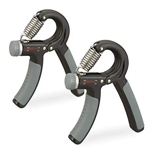 Produktbild: Relaxdays Unisex – Erwachsene Handtrainer 2er Set, Fingertrainer, rutschfeste Griffe, robuste Feder, 20-40kg Widerstand einstellbar, schwarz, 14,5 x 11,5 x 2 cm