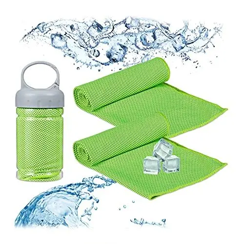 Produktbild: Relaxdays Unisex – Erwachsene Handtuc Kühlendes Handtuch, 2er Pack, Mikrofaser, Kühltücher Hals, Sport & Fitness, Kühlhandtuch, 90 x 30 cm, grün, 2 Stück