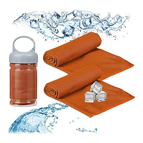 Produktbild: Relaxdays Unisex – Erwachsene Handtuc Kühlendes Handtuch, 2er Pack, Mikrofaser, Kühltücher Hals, Sport & Fitness, Kühlhandtuch, 90 x 30 cm, orange, 2 Stück
