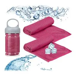Produktbild: Relaxdays Unisex – Erwachsene Handtuc Kühlendes Handtuch, 2er Pack, Mikrofaser, Kühltücher Hals, Sport & Fitness, Kühlhandtuch, 90 x 30 cm, pink, 2 Stück