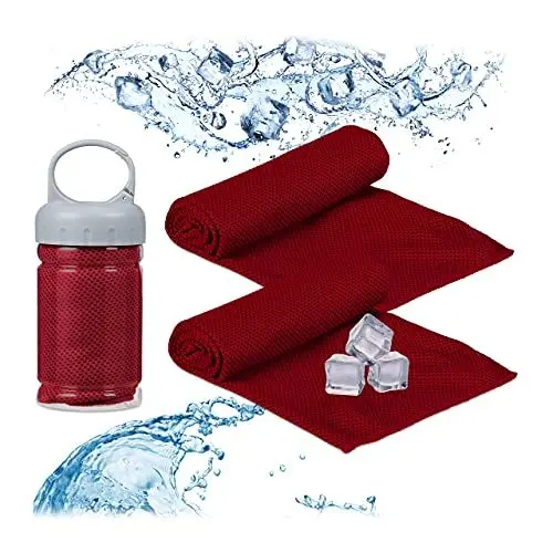 Produktbild: Relaxdays Unisex – Erwachsene Handtuc Kühlendes Handtuch, 2er Pack, Mikrofaser, Kühltücher Hals, Sport & Fitness, Kühlhandtuch, 90 x 30 cm, rot, 2 Stück