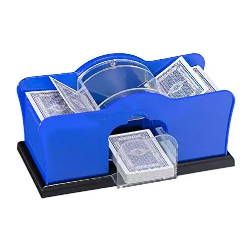 Produktbild: Relaxdays Unisex – Erwachsene Kortblander Relaxdays Kartenmischmaschine f r 2 Decks mit Kurbel manuelles Mischger t Spielkarten bis, blau, 1 Stück EU