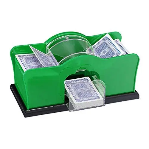 Produktbild: Relaxdays Unisex – Erwachsene Relaxdays Kartenmischmaschine für 2 Decks mit Kurbel manuelles Mischgerät Spielkarten bis, grün, 1 Stück EU