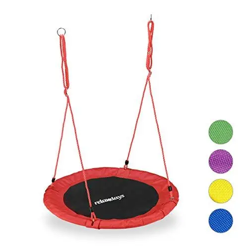 Produktbild: Relaxdays Unisex – Erwachsene, rot Nestschaukel, rund, für Kinder & Erwachsene, verstellbar, Ø 90 cm, Garten Tellerschaukel, bis 100 kg, H x D: ca. 5 x 90 cm
