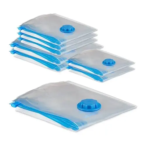 Produktbild: Relaxdays Vakuumbeutel 8er Set, Kompressionstüten, 3 Größen, Kleidung & Decken, Vakuumierbeutel mit Ventil, transparent
