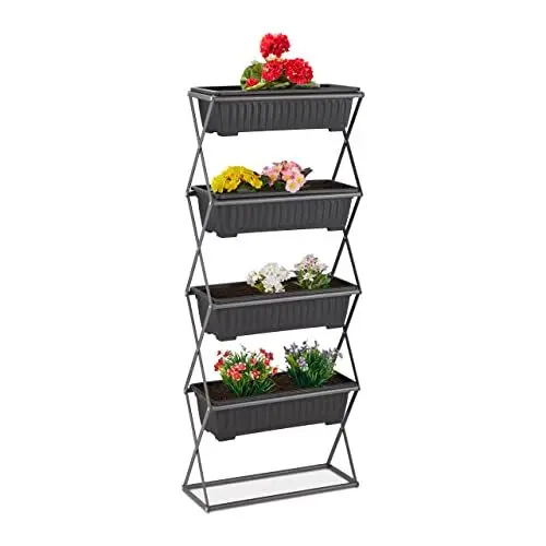 Produktbild: Relaxdays Vertikalbeet, Hochbeet mit 4 Pflanzkästen, HBT: 126 x 51 x 21 cm, Kräuterbeet Garten, Balkon, Terrasse, grau