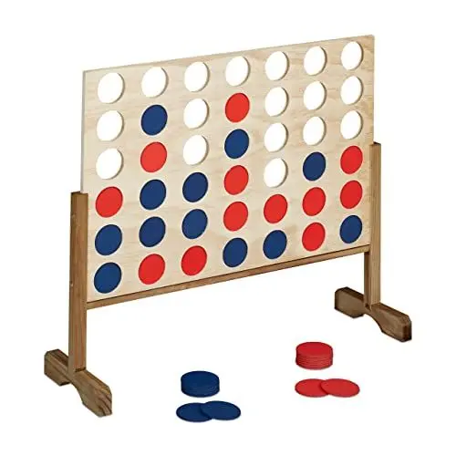 Produktbild: Relaxdays Vier Gewinnt, Klassikspiel in XXL, Outdoorspiel, Spaß für Klein und Groß, H x B x T 72 x 82,5 x 26 cm, Natur