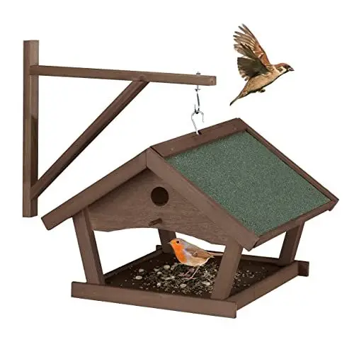 Produktbild: Relaxdays Vogelfutterhaus Holz, Futterhaus zum Aufhängen, HBT: 35x42,5x40,5 cm, Futterstelle für Wildvögel, dunkelbraun