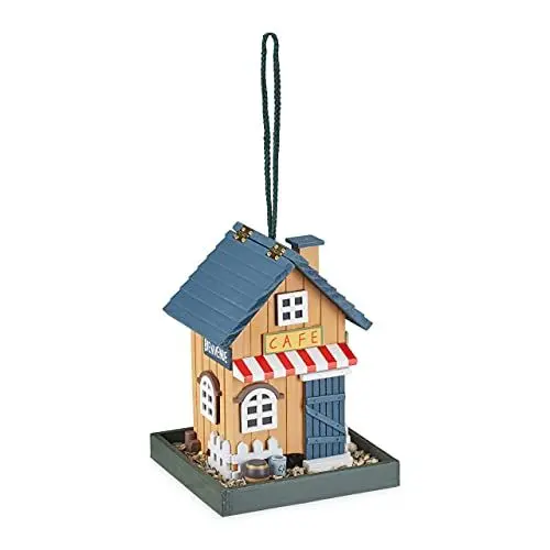 Produktbild: Relaxdays Vogelfutterhaus, Holz, zum Aufhängen, Café, Landhaus, HBT: 23,5x18x18 cm, Futterstelle, Wildvögel, Mehrfarbig