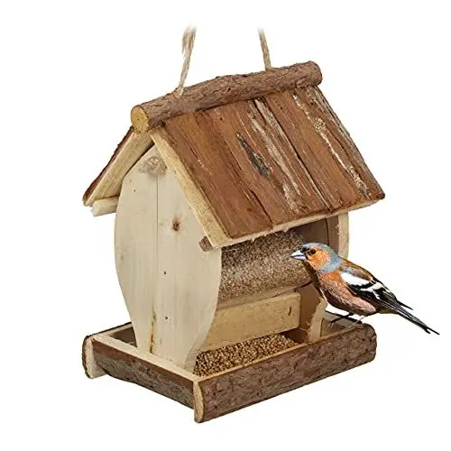 Produktbild: Relaxdays Vogelfutterhaus Holz, zum Aufhängen, Garten, Vogelfutterspender Kleinvögel, HxBxT 19,5 x 15 x 12,5 cm, Natur
