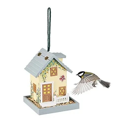 Produktbild: Relaxdays Vogelfutterhaus, Holz, zum Aufhängen, Gartenhäuschen, HBT: 23,5x18x18 cm, Futterstelle, Wildvögel, Mehrfarbig