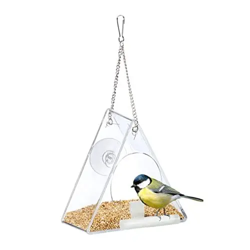 Produktbild: Relaxdays Vogelfutterhaus, Vogelfutterspender aus Acryl, zum Aufhängen, für Fenster, HBT 13 x 12,5 x 7,5 cm, transparent