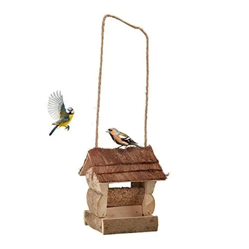 Produktbild: Relaxdays Vogelfutterhaus, naturbelassen, handgefertigt, Deko für Balkon und Garten, Holz, HxBxT: 15 x 12 x 15 cm, natur