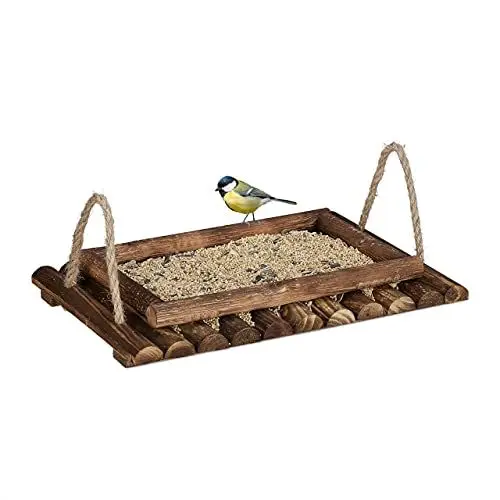 Produktbild: Relaxdays Vogelfutterstation Holz, Futtertisch für Wildvögel, HBT 5,5x37x25 cm, Stellen & Hängen, Vogelfutterhaus, braun