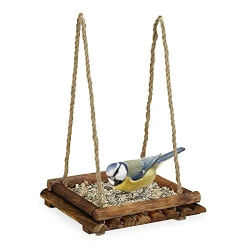 Produktbild: Relaxdays Vogelfutterstation Holz, Futtertisch für Wildvögel, Stellen & Hängen, Vogelfutterhaus, HBT 6,5x25x25 cm, braun