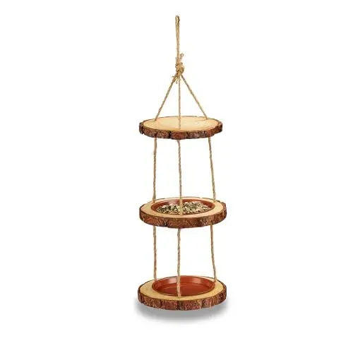 Produktbild: Relaxdays Vogelfutterstation Holz, zum Aufhängen, Futterspender Wildvögel, 2 Schalen, Futterplatz, HxD: 69x22 cm, Natur