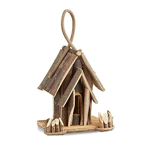 Produktbild: Relaxdays Vogelhaus Deko, Holz Vogelhäuschen mit Aufhängung, handgefertigte Vogelvilla, Dekoration für Balkon, natur